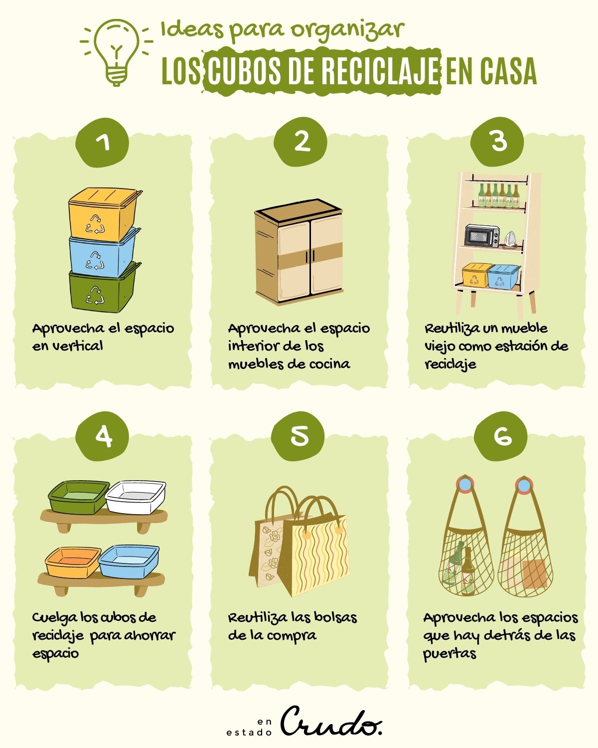 Las mejores ideas para organizar los cubos de reciclaje en casa • En Estado  Crudo
